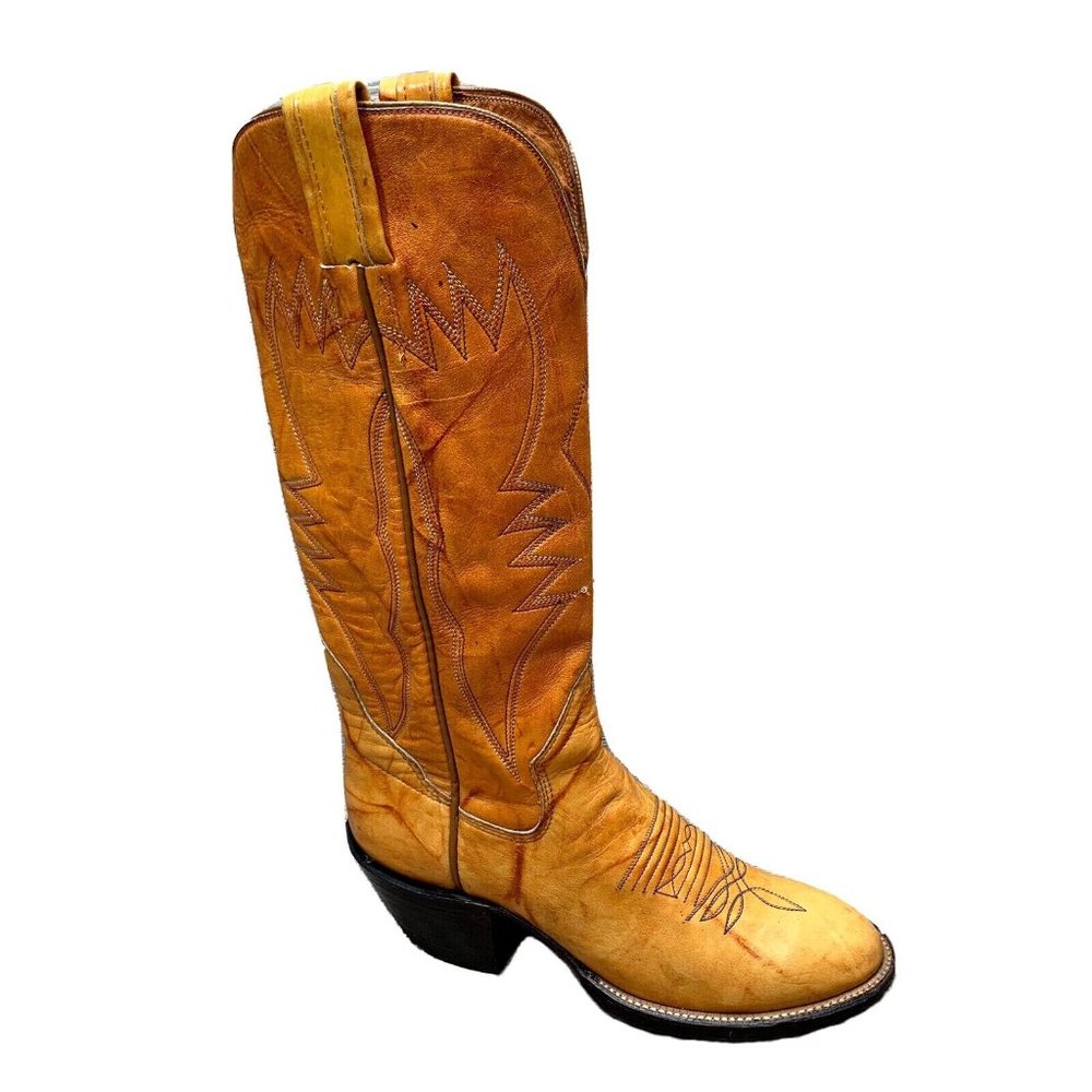 Vtg 1960s -70s SANDERS Women Marbled Leather Western Boots Tan Yellow Size 5.5 A